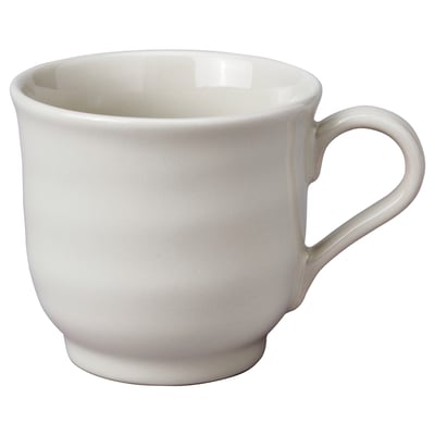 SANDSKÄDDA mug, white, rustic, stoneware, curved handle, ceramic texture.