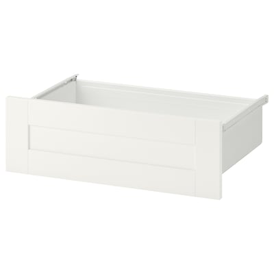A white SANNIDAL drawer, designed simply and traditionally. It has a rectangular shape and smooth finish, ideal for platsa storage.