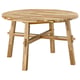 SKOGSTA round wooden table, light brown, acacia wood, sturdy design with four angled legs.