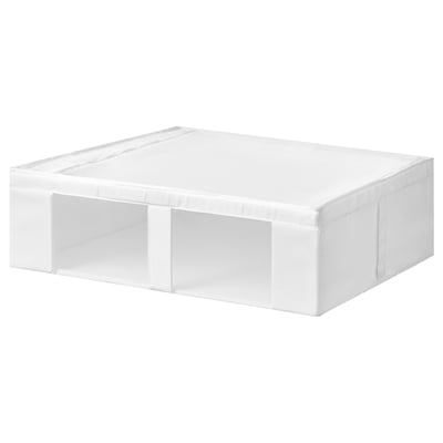 SKUBB storage box, white, rectangular, fabric & plastic, organise items