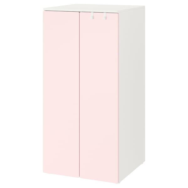 SMÅSTAD wardrobe, light pink and white, rectangular, adjustable, soft-closing doors.