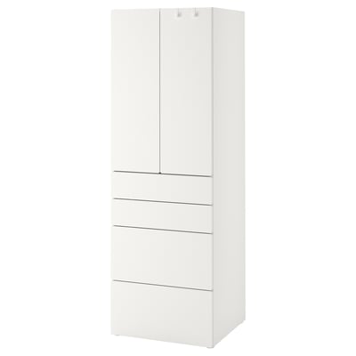 White SMÅSTAD wardrobe, tall with drawers, sleek modern design for storage.