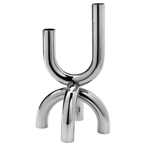SNÖDUVA Candlestick, for 2 candles silver-colour, 25 cm