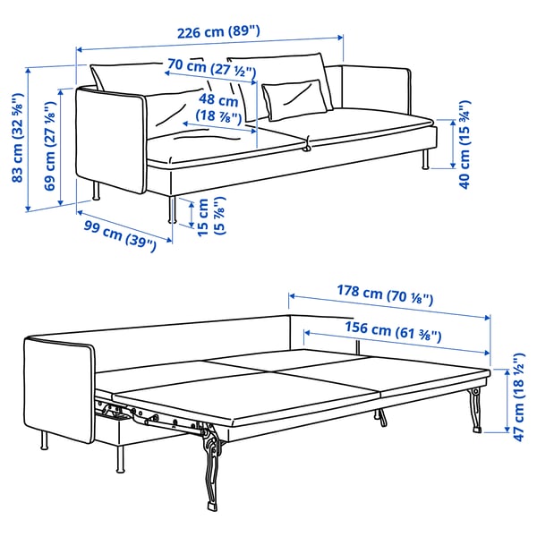 Illustration with measurements for the product: SÖDERHAMN.