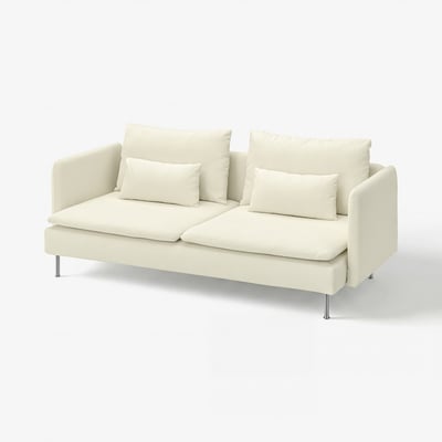 SÖDERHAMN off-white sofa, modern minimalist design, deep seats, lightweight legs, smooth fabric.