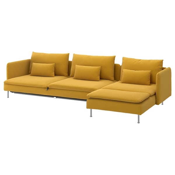 Bright yellow SÖDERHAMN sectional sofa with chaise, plush cushions, modern design.
