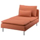 SÖDERHAMN rust-colored chaise longue with soft polyester cover, sleek design, high metal legs.