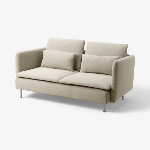 SÖDERHAMN compact sofa, beige, fabric, low profile, deep seats, loose cushions.
