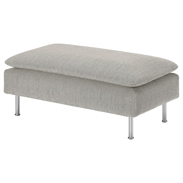 SÖDERHAMN footstool, grey tweed, metal legs, sleek rectangular design.