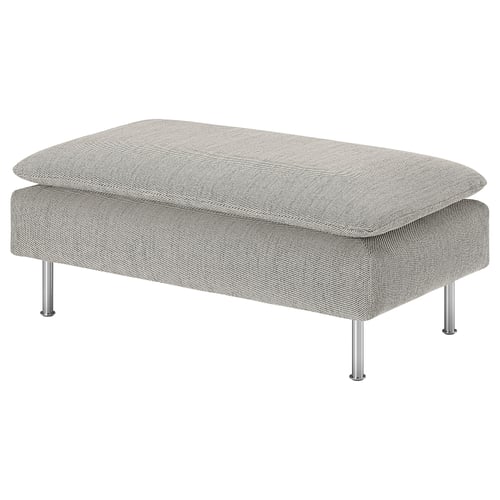 SÖDERHAMN footstool, grey tweed, metal legs, sleek rectangular design.