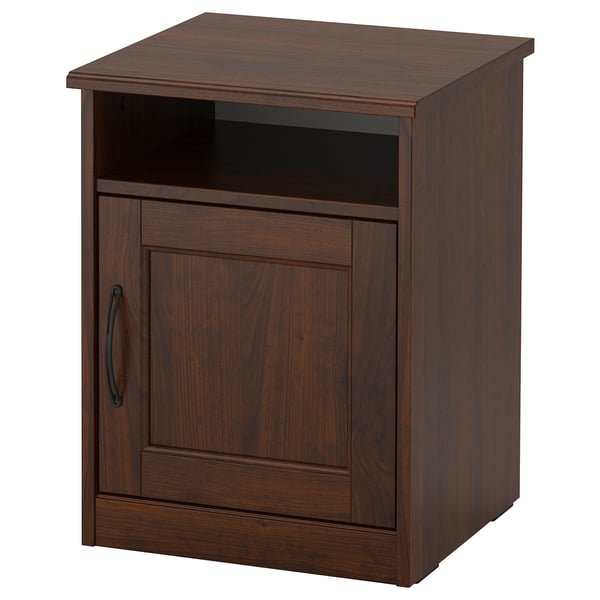 SONGESAND wooden cabinet, dark brown. Square design with single door and top shelf.