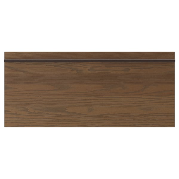 STENSTA dark brown ash veneer kitchen cabinet with wide wood handle.