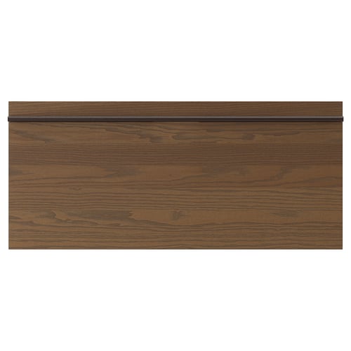 STENSTA dark brown ash veneer kitchen cabinet with wide wood handle.