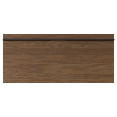 STENSTA dark brown ash veneer kitchen cabinet with wide wood handle.