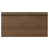 Dark brown ash veneer kitchen drawer, solid wood handle, rectangular shape.