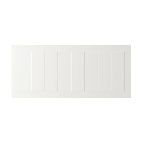White wooden panel, rectangular with vertical grooves, smooth clean finish.