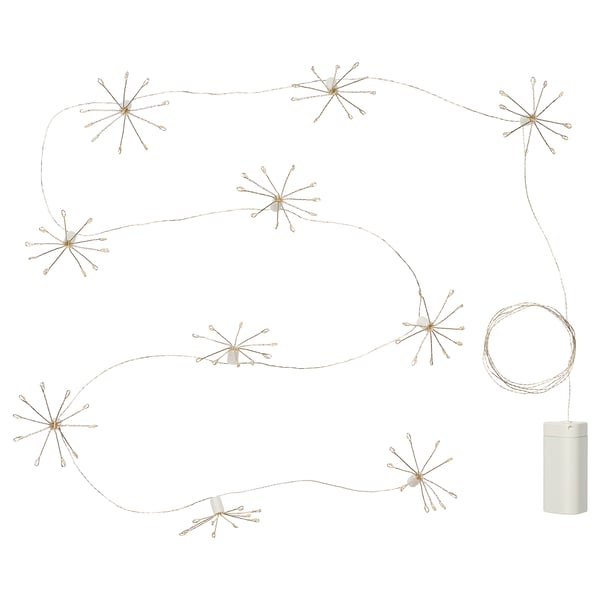 STRÅLA battery-powered fairy lights: gold sparkles, 13ft, led, warm glow, white battery pack, decorative, festive ambiance.