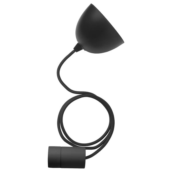 Black SUNNEBY lamp with flexible cord, modern design, round shade, adjustable height.