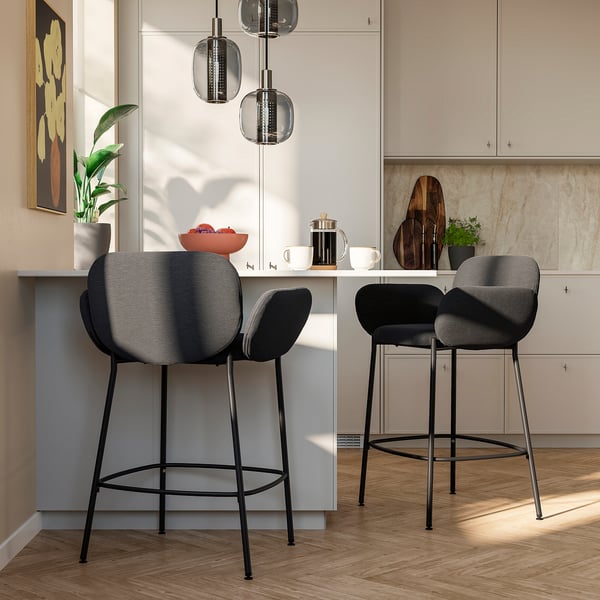 SYNTORP Bar stool with backrest, counter height black/Knäbäck anthracite, 66 cm