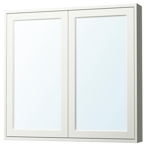 TÄNNFORSEN white mirror cabinet, classic design, bevelled panels, shallow depth, wall-mounted, 10-year guarantee.
