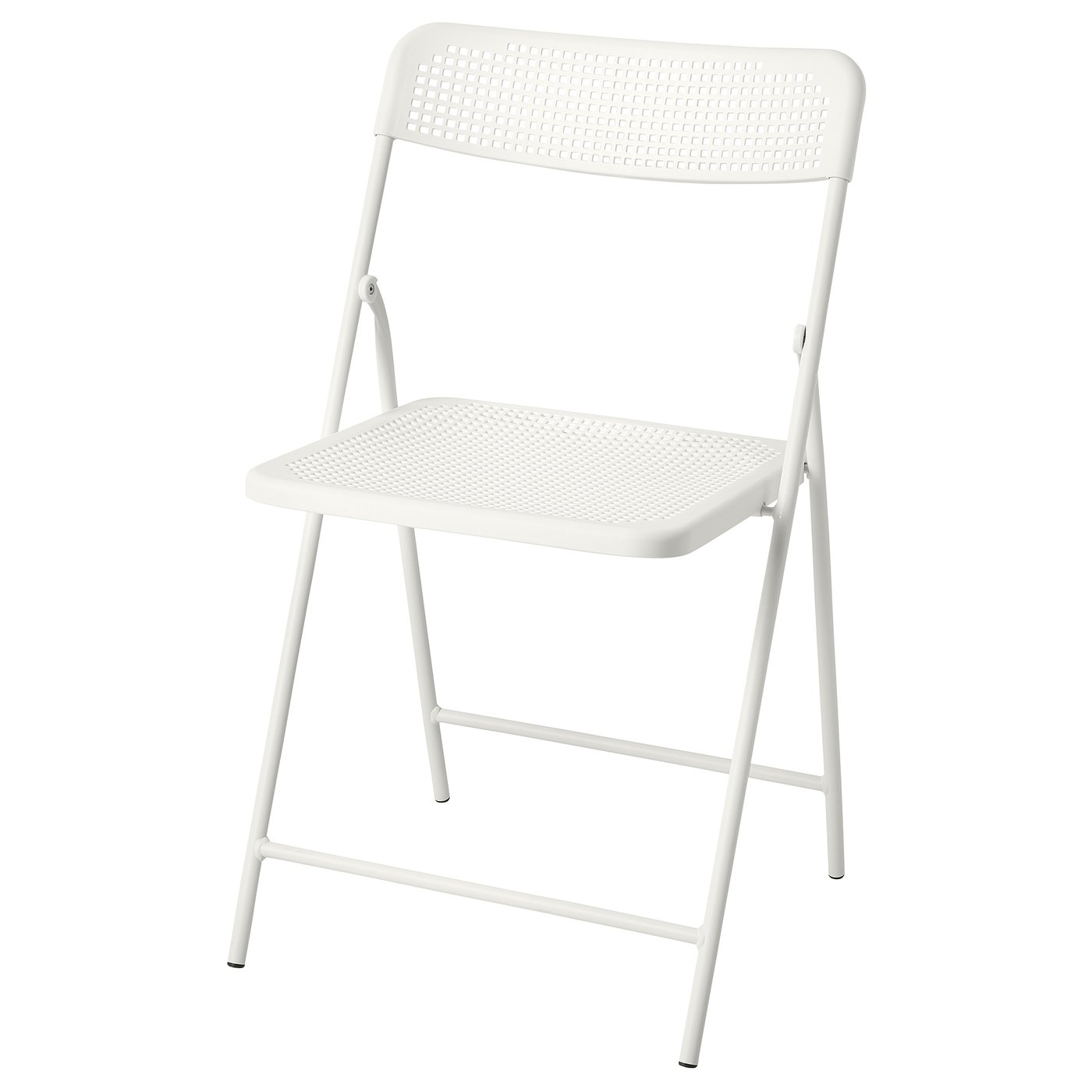TORPARÖ white folding chair, sleek and modern, made of steel and plastic, ideal for small spaces.
