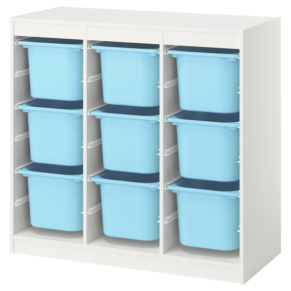 TROFAST Storage combination with boxes, room divider/white light blue, 99x44x95 cm