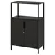 TROTTEN black metal storage cabinet with adjustable shelves.