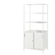 White TROTTEN storage cabinet, open & closed sections, sliding doors, minimalist metallic design.