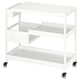 A white TROTTEN storage trolley with three shelves and four wheels, ideal for office or workshop use.
