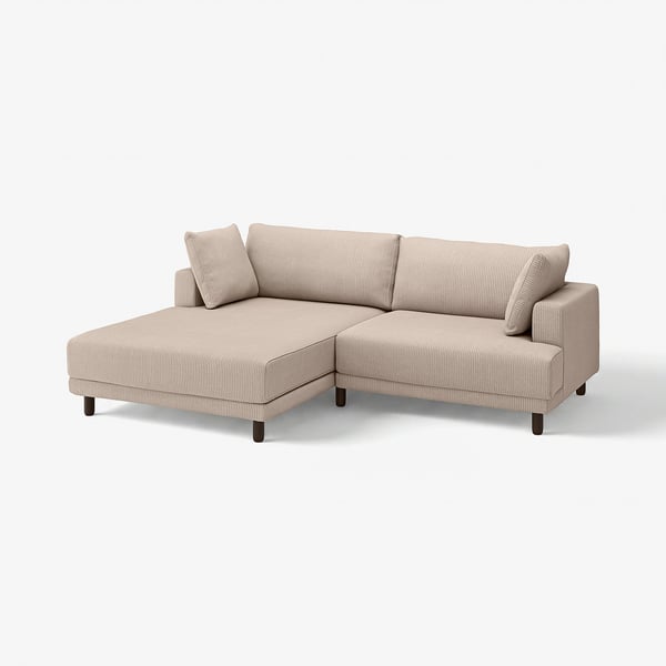 UPPÅKRA sectional sofa, beige, modern design, l-shaped, 3 cushions, wooden legs.