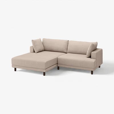 UPPÅKRA sectional sofa, beige, modern design, l-shaped, 3 cushions, wooden legs.