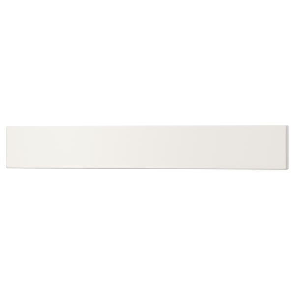 A white UTRUSTA drawer front made of acrylic-painted fibreboard. Its rectangular with smooth, clean edges and a modern design.