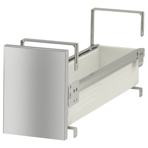 UTRUSTA silver under-shelf drawer, stainless steel frame, metallic finish, rectangular shape, hanging design with brackets.