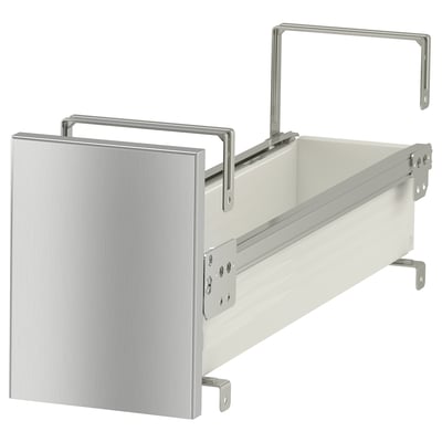 UTRUSTA silver under-shelf drawer, stainless steel frame, metallic finish, rectangular shape, hanging design with brackets.