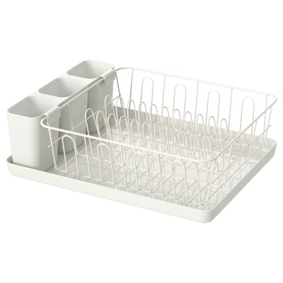 VARIERA white kitchen dish drainer, abs plastic & steel, rectangular, with removable tray.