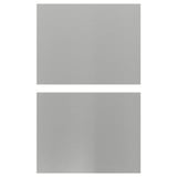 Two stainless steel kitchen cabinet fronts, rectangular, sleek, and metallic.