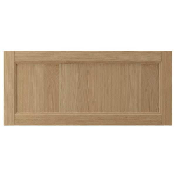 VEDHAMN natural oak wood cabinet door, rectangular with simple frame.