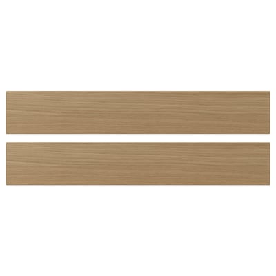 Two horizontal wooden panels, natural oak, smooth texture, rectangular shape.