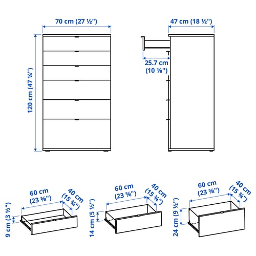 VIHALS Chest of 6 drawers, white/anchor/unlock-function, 70x47x120 cm