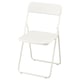 White VIHALS folded chair, sleek modern design, plastic seat, metal frame.