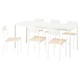 VIHALS white dining set: rectangular glass table, four wooden chairs. Sleek, modern design. Easy assembly and extendable.