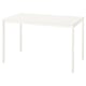 A white VIHALS table with a rectangular top and four metal legs. This minimalist design is made from metal and particleboard.