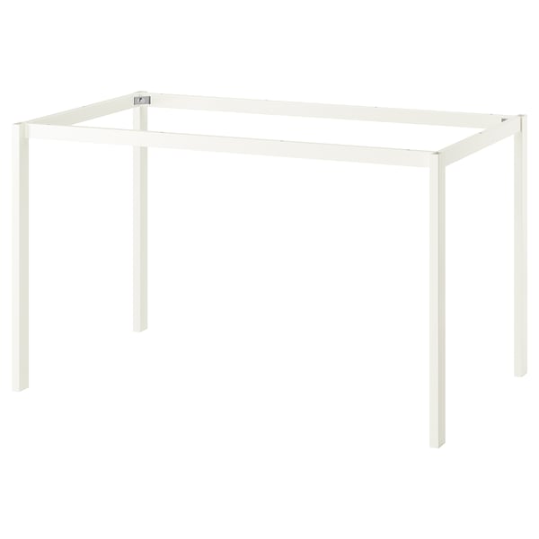 White VIHALS metal table, rectangular, minimalist design.