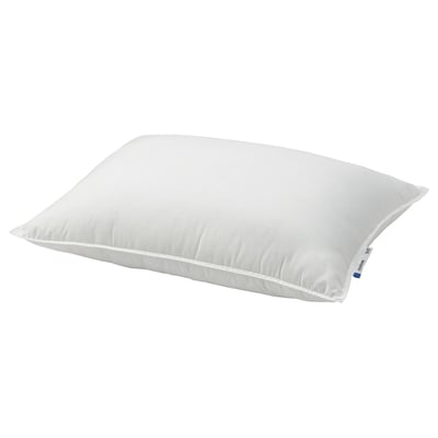 White VILDKORN pillow, rectangular, soft with firm support, recycled polyester fill, cotton-polyester cover.