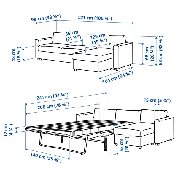 Illustration with measurements for the product: VIMLE.