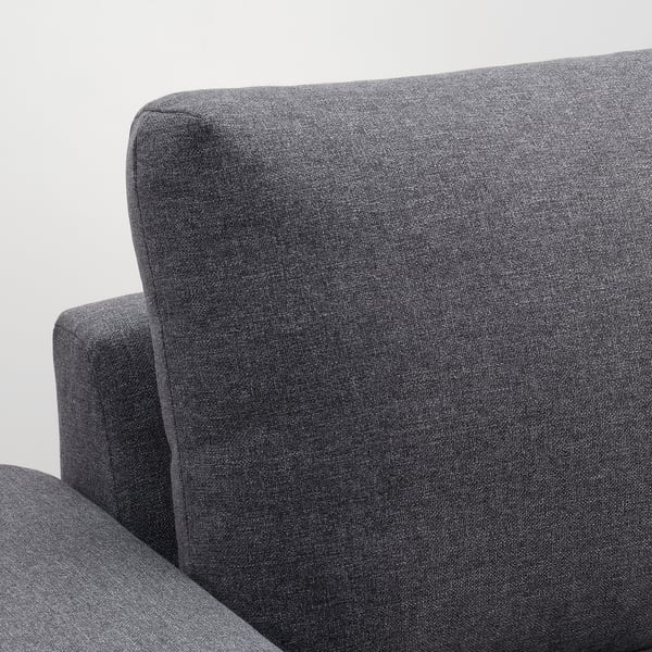 Close-up: VIMLE sofas thick, textured, grey fabric upholstery.