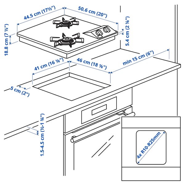Illustration with measurements for the product: VISSNA.