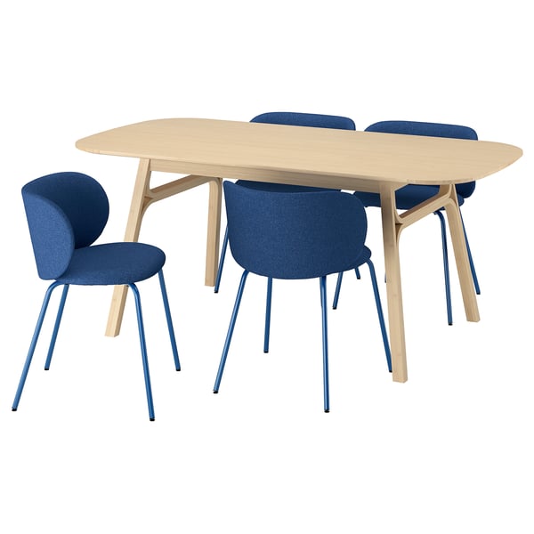 VOXLÖV / KRYLBO Table and 4 chairs, light bamboo/Tonerud blue, 180x90 cm