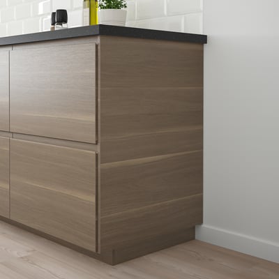 VOXTORP kitchen cabinet, dark walnut effect, sleek, minimalist design, handle-less, tall, clean look.