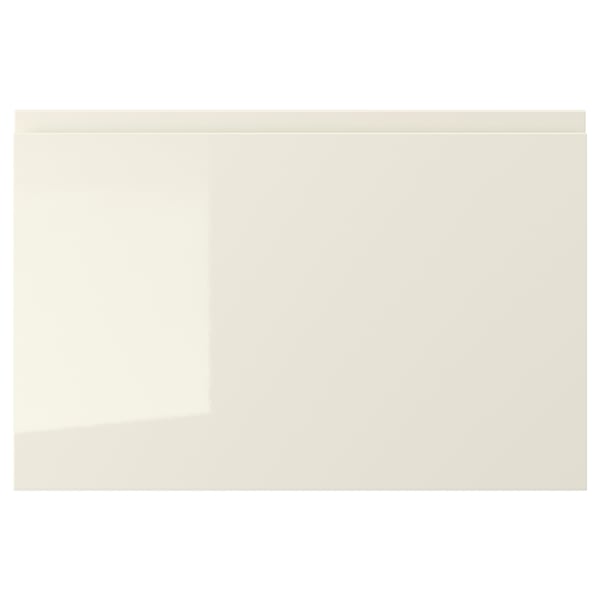 VOXTORP: high-gloss white kitchen cabinet with sleek handles, fiberboard front, smooth design.